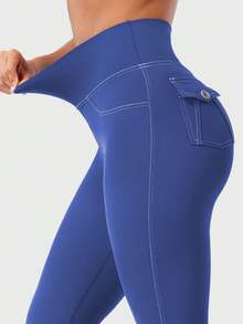 YEOREO CoreFlex Women Workout Mini Flare Leggings With Pockets Hidden Scrunch Cargo Gym Casual Denim-Look Yoga Pants Summer Clothes For Women - Xanh coban - Xem 7