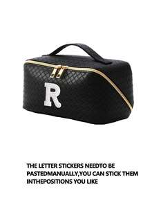 1pc PU Leather Makeup Tool Storage Bag, Letter Pattern, Waterproof Portable, AB Rhinestone, Faux Pearl Letter Zipper Design, Bridal Makeup Organizer, Cosmetic Bag, Toiletry Bag, Storage Pouch, Minimalist Style, Customizable Letter Sticker, Travel Makeup Bag, Women's Bathroom Toiletry Bag (Letter A~Z), Gift For Mom, Beach Bag, Back To School Essential - Multicolor - View 34