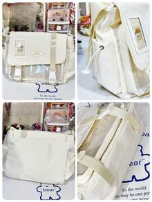 日系可爱痛包 女款斜挎包 大学生书包 透明PVC DIY手提包 带徽章展示板 单肩包 女生痛包 动漫 - 黑色 - 查看 11