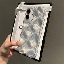 奢华钻石闪粉透明硅胶手机壳，适用于 17 Pro Max、17 Pro、17 Air、17、16、15、14、13、12、11 Pro Max，高品质闪亮透明防震保护套 - 透明銀箔 - 查看 3