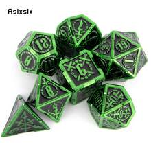 Asixsix Juego de 7 dados sólidos de metal verde y negro, adecuado para juegos de rol RPG y juegos de mesa - Albaricoque - Ver 3
