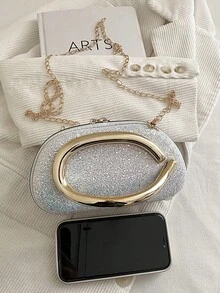 New Arrival Niche Luxury Shell Bag, Rhinestone Evening Clutch, Sparkling Shell Handbag, Luxury Evening Bag With Chain Strap, Suitable For Dates And Commuting - Silver - View 10