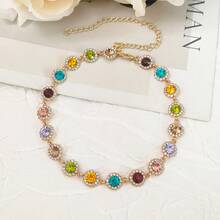 1pc 18K Gold Plated Bohemian Style Fashionable Sexy Full Zirconia Stone Necklace For Women - A - View 2