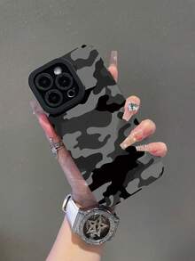 迷彩单件装创意简约黑灰不对称波浪纹皮革质感手机壳，适用于三星/11、12 Pro Max、14 Pro Max、15、16/16 Pro、17/17 Pro 及其他型号 - 彩色 - 查看 2