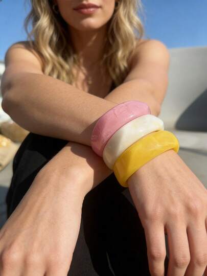 3個 非対称レジンブレスレット、幾何学的ラウンド ミニマリスト ユニーク エレガントなアクセサリー レディース用