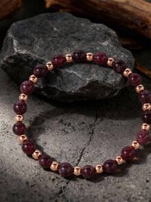 Beaded Bracelet, Gold Jewelry Gifts For Women, Garnet Beaded Bracelet, Spring/Summer Emo Healing Menopause Vintage Red Copper Bracelet, Burgundy Jewelry - Burgundy - View 8