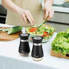 Lonffery Salt And Pepper Shakers Set, Stainless Steel With Glass Bottle For Table, RV, Camp, BBQ, Set Of 2, Black - 霧面黑 - 查看 9