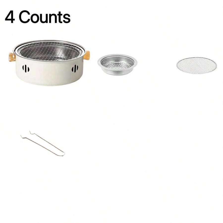 2026-Griglia barbecue portatile in acciaio inox, set da 4 pezzi di stufe rotonde da barbecue per il campeggio all'aperto con rete per la griglia, accessori per barbecue per la casa, l'aria aperta e il campeggio - 4 pezzi/set - Visualizzare 1