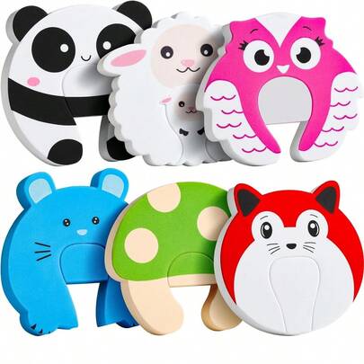 6pcs Baby Safety Door Cushion, Cartoon Animal Pattern Child Safety Anti-Pinch Door Stopper, Cute Animal EVA Foam Door Guard - Soft, Colorful And Durable Safety Plug, Soft Texture, Door & Wall Protector To Prevent Pinched Fingers, Safety Door Closer, Baby Bedroom Door Anti-Lock, Kid's Door Pinch Guard