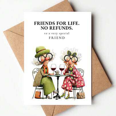 1 Thiệp chúc mừng sinh nhật bạn thân hài hước kèm phong bì – "Tình bạn trọn đời, không hoàn tiền" Thiệp chúc mừng vui nhộn dành cho bạn bè