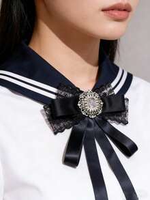 1pc Lace Bow Tie Flower Brooch Accessory, Korean Chic Lace Ribbon Bow Brooch Decor, Suitable For Daily Wear, Birthday, Back To School Gift For Friends - Multicolor - View 6