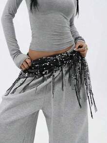 1pc Women's Street Dance Waist Chain & Scarf, Jazz/Belly Dance Performance Waistband, Sequin Tassel Waist Wrap Skirt Belt, Waist Decor Summer School Fall, Autumn, Halloween - 藍湖 - 查看 5