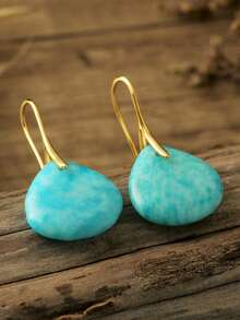 Elegant Natural Stone Earrings, Fashionable Macaron Blue Eardrops, Delicate 18K Gold Plated Jewelry - Multicolor - View 4