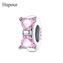 Hapour 粉色心形蝴蝶定位珠吊坠，适配原装手链项链，925银细珠，DIY饰品，女士礼物 - BKSC391 - 查看 1