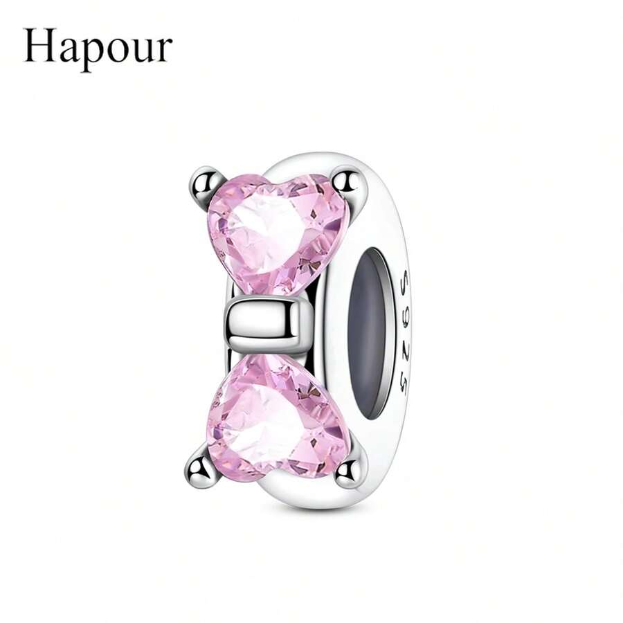 Hapour 粉色心形蝴蝶定位珠吊坠，适配原装手链项链，925银细珠，DIY饰品，女士礼物 - BKSC391 - 查看 1