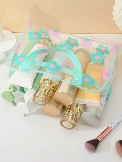 1pc Fashion Printed Transparent PVC Waterproof Travel Cosmetic Toiletry Bag, Large Capacity