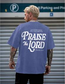 100% Cotton Christian Jesus Shirts For Men Religious Praise The Lord Bible Verse Shirt Oversized Graphic Tees Acid Wash Tshirt- Unisex Women's & Men - 藍色 - 查看 3
