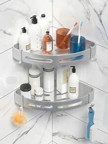 Easy To Install Space Aluminum Triangle Shower Shelf, No-Drill Wall-Mounted Bathroom Kitchen Storage Rack, Rust-Proof Aluminum No-Drill Bathroom Triangle Shelf, Toilet Wall-Mounted Vanity Corner Shelf, Adhesive And Drill Dual-Use, Firm Adhesion Without Falling, Hollow Design No Water Accumulation, Bathroom Decor Storage, Kitchen Storage, Home Storage Supplies, Back To School Storage, Storage Organizer, Student Dorm Essential - Multicolor - View 10
