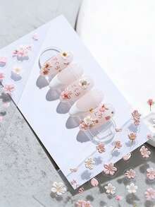 2pcs 3D Floral Nail Art Stickers, Pink Sakura Petals, Versatile Waterproof Adhesive Nail Decals - Pink - View 1