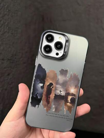 Funda de teléfono con diseño artístico de tema religioso, parte inferior mate transparente con icono en estilo cuadriptíco y versículo bíblico "Juan 15:13", diseño solemne y digno, compatible con la serie 16 Pro, 17, 17 Pro, 17 Pro Max, 16, 16 Plus, 16 Pro Max, 16e, 16 Pro, 15, 15 Plus, 15 Pro Max, 15 Pro, 14, 14 Plus, 14 Pro Max, 14 Pro, 13, 13 Pro, 13 Pro Max, 12, 12 Pro, 12 Pro Max, también compatible con Samsung Galaxy.