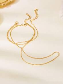 Elegant Gold-Tone Adjustable Faux Pearl Beaded Finger Ring, Bracelet, Crystal Zirconia Bracelet Jewelry Gift For Women - Multicolor - View 6