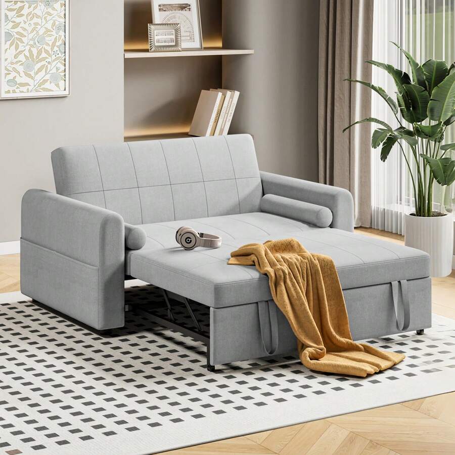 Jooli H 2 Seater Sofa Bed, 3-In-1 Convertible Pull Out Sleeper Sofa With 3-Position Adjustable Backrest, Side Pockets For Living Room, Guest Room, Light Grey - Light Gray - Two-seater - View 1