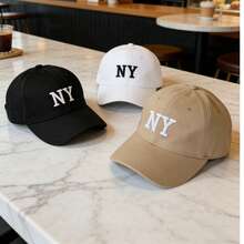 1顶男女通用刺绣纽约水洗棒球帽，弯帽檐，可调节户外休闲棒球帽 - NY - 查看 9