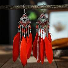 1 Pair Bohemian Style Natural Feather Earrings For Women - Exotic - View 7