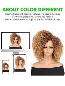 Curly Wigs For Black Women Spring Curl Side Part Wig 14 Inch Afro Kinky Curly Wig Machine Made Wigs Without Bangs Soft Synthetic Heat-Resistant Wigs - Blonde Ombre - View 8