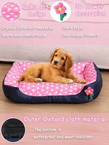 LANGXINGCS 1pc Square Floral Pet Bed, Cool Material Polka Dot Pattern With Unique 3D Flower Decor, Cute Cat/Dog Cooling Bed Suitable For Small/Medium/Large Pets - Multicolor - View 4