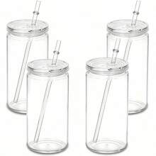 4/8pcs Reusable Plastic Cups With Plastic Lids And Straws, Beer Can Shaped Plastic Cups, Suitable For Whiskey, Iced Coffee, Tea, Soda, Cocktails, 16oz Capacity, Transparent - Multicolor - View 13