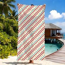 复古红蓝斜条纹金色圆点速干沙滩巾，夏季旅行度假必备，超细纤维沙滩露营巾，度假必备沙滩装备，超强吸水柔软毛巾，完美适用于夏季旅行，沙滩必备，露营装备，度假必备，时尚复古波点图案毛巾，是海滩、露营旅行和夏季探险的理想之选，轻便速干超细纤维毛巾，优质夏季旅行配件 - 紅藍 - 查看 10