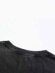 Summer Tops 2026 Women's  Patterned Printed Vintage Washed T-Shirt - 230g Thick Cotton, Vintage Street Style Round Neck Short Sleeves, Machine Washabl - 黑色 - 查看 3