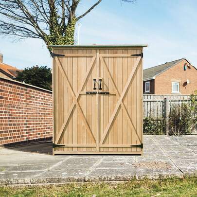  COSTWAY 2-Door Waterproof Lockable Outdoor Storage Shed, Natural