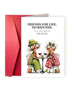 1pc Funny Best Friend Birthday Card With Envelope – "Friends For Life No Refunds" Humorous Greeting Card For Friend - Multicolor - View 3