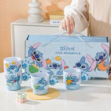 Disney 1个300毫升卡通创意水杯，带史迪奇手柄，趣味水杯，可爱儿童陶瓷水杯，时尚早餐牛奶杯，耐热饮水杯，可重复使用，适用于办公室、家庭和酒吧的装饰陶瓷咖啡杯，动漫收藏礼品，适合圣诞节、生日和情人节。 - 彩色 - 查看 3