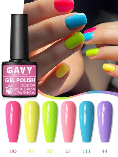 Conjunto de 6 esmaltes GAVY para primavera e verão, cores do arco-íris, UV/LED, ideal para salão de beleza e para fazer suas próprias unhas.