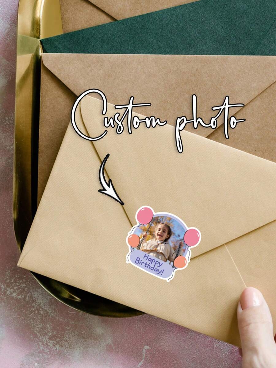 40张/80张/120张 儿童个性化照片贴纸标签，照片标签，生日派对贴纸，定制肖像贴纸 - 巧克力棕 - 查看 1