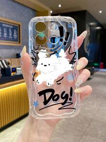 1pc Minimalist Escaping Dog Pattern Cream Marble Texture Thick Anti-Fall Precise Hole Lens Protection Phone Case, Compatible With Iphone 17/17 Pro/17 Pro Max/17 Air/16/11/16 Pro/16 Plus/16 Pro Max/16e/15 Pro Max/13/14/12/11/7G/8P, Galaxy S26/S25/S25 Plus/S25 Ultra/A05/A05S/A06/A07/A16/A17/A23, Fashionable Choice For Users - Clear - View 2