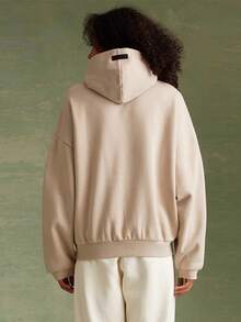 Essentials -Fear Of God FW23 Collection Heavyweight Fleece Lined Oversized Hoodie, Unisex 350GSM Thick Cotton, Ultra Warm Brushed Interior, Flocking Craftsmanship, Functional Kangaroo Pocket, Non-Gender Loose Silhouette, High-End Winter Street Style, Cozy Wear For Extremely Cold Days - 烏黑 - 查看 9