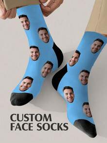 1 par de calcetines personalizables con patrón de cara neutra, se puede añadir tu propio diseño de foto, calcetines exclusivos, estilo de pareja, adecuado para la familia - Multicolor - Ver 22