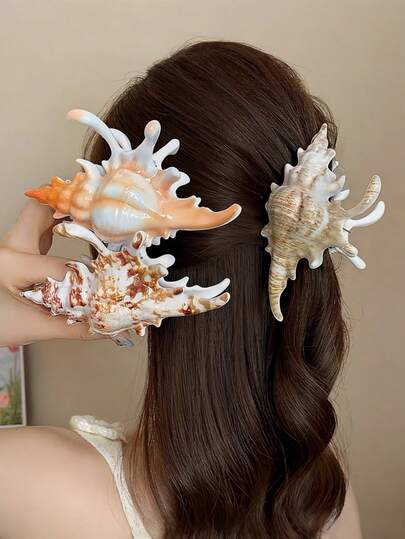 1pc New Style Women's Sea Shell Hair Clip For Holding Up Messy Hair. A Small, Unique Claw Clip For The Back Of The Head, Suitable For Braiding Hair. Hair Accessory.