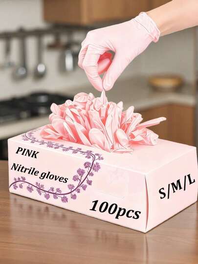 1 包一次性粉色丁腈手套，适用于家庭卫生和清洁，可重复使用，无粉，不含乳胶，柔软舒适，采用优质丁腈材料制成，适用于家庭和专业清洁人员。