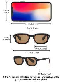 A Pair Of Women's Black Square PC Frame Glasses, Minimalist Style, Solid Color, Retro Street Fashion. - Multicolor - View 4