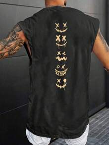 Men's And Women's Basic Tank Tops With Smile Design, Unisex, Sleeveless, 100% Premium Cotton - Black and White - View 2