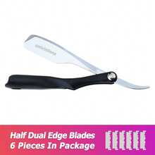 univinlions 6" Foldable Black Handle Spring Internal Sharp Barber Razor + 6 Blades Dual Edge Blade Shaver Beard Face Underarm Body Shaving - Multicolor - View 13