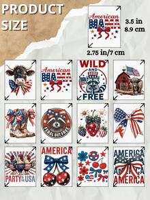 12pcs/Set 4th Of July Patriotic UV DTF Transfer Stickers (2.75x3.5 Inches), No Heat Needed, American Flag, Independence Day, Cute Bow, Raccoon, Highland Cow Patterns, Fun Red White Blue Waterproof Stickers For Cups, Laptops, DIY Gifts - USA 06 - View 2