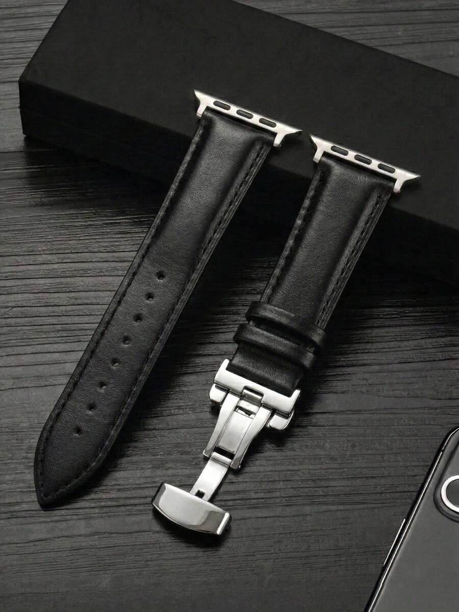 1件裝商務時尚黑色PU皮革錶帶，適用於Apple Watch 38mm 40mm 41mm 42mm 44mm 45mm 46mm 49mm，經典商務PU皮革錶帶，相容 Series 11 SE3 10 9 8 7 6 5 4 3 2 1 Ultra3/2/1，時尚PU皮革錶帶 - 黑色 - 查看 1