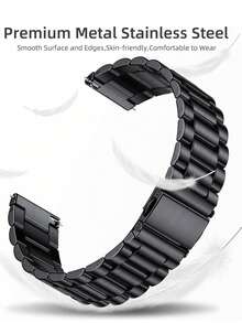 1PC Fashion Black Stainless Steel Watch Band Compatible With Samsung Smart Watch Universal 20mm 22mm Watch Strap Compatible With Samsung Galaxy Watch 3 42mm 46mm Compatible With Galaxy Active 2 40mm/44mm Compatible With Watch Gt2,Watchband For Smart Watch,Bracelet Galaxy Watch - Black - View 4