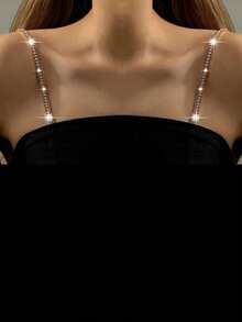 1 par de tirantes antideslizantes para mujer, cadenas de hombro ajustables con rhinestones para sostenes sin tirantes, vestidos de novia - Multicolor - Ver 1